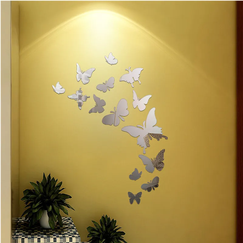 24 шт., 3D зеркальные настенные наклейки-бабочки, s Наклейка на стену, искусство, съемные, вечерние, свадебные, Декор для дома, настенные Стикеры для детской комнаты