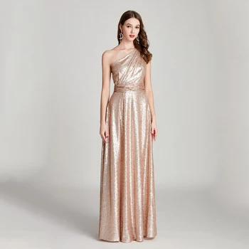 

Luxury Bling One Shoulder Long Dress Sequins A Line Formal Evening Dresses Abiye Gece Elbisesi Floor Length Elegant Party Gown