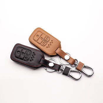

Latest Genuine Leather Car Remote Keychain Cover Case Bag for Honda 2016 2017 CRV Pilot Accord Civic Fit 4 Buttons Smart Key
