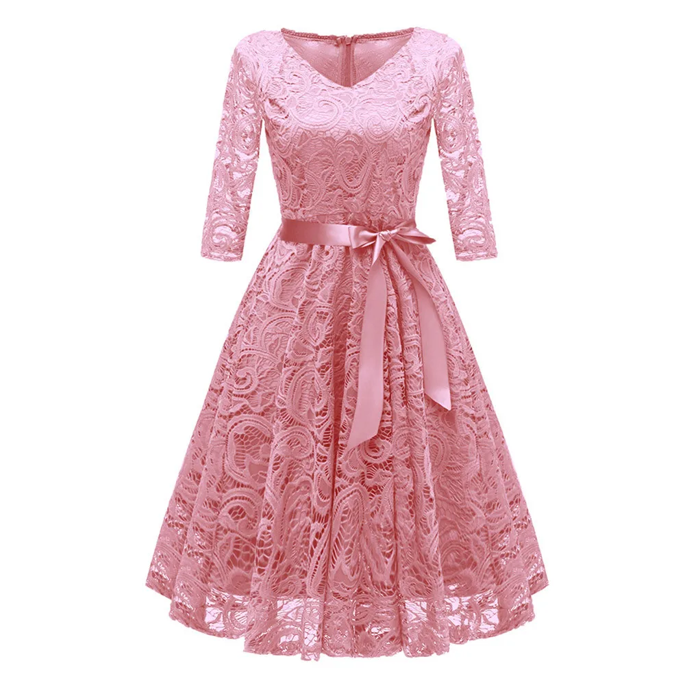 Кружевное Бандажное платье для женщин женское винтажное платье принцессы три четверти с цветочным кружевом Коктейльные Вечерние платья с v-образным вырезом