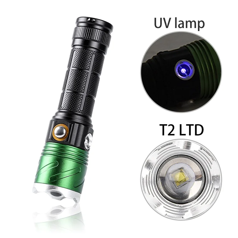 

18650 Battery Powered LED Flashlight Torch Ultraviolet Lamp With Money Check Purple Light For Diving Camping Hiking Fishing