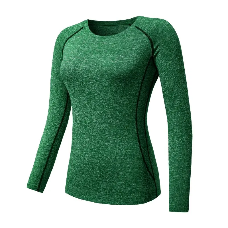 Женская футболка с длинным рукавом для тренировок, фитнеса, йоги, бега, Быстросохнущий Спортивный Топ - Цвет: Зеленый