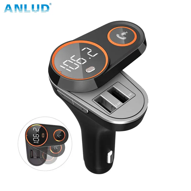 

ANLUD Rotatable Bluetooth FM Transmitter Car Mp3 Player Wireless In-car Audio Radio Adapter Charger Dual USB Port Handsfree Call