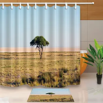 

Nature Scenery Decor,Lonely Tree Grows on the Prairie, 69X70in Mildew Resistant Polyester Fabric Shower Curtain Suit