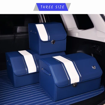 

E-FOUR Leather Trunk Box Large Organizer Car Rear Storage Bag Folding High Class mesh Trunk Automobile Accessories Stowing Tidy