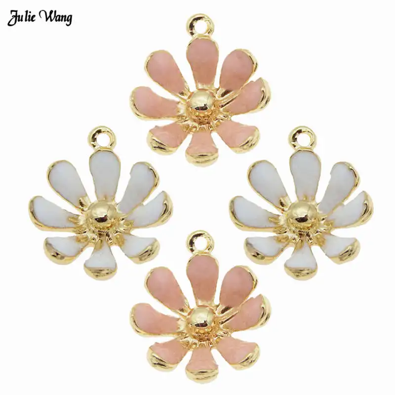 

Julie Wang 10pcs Mixed Alloy Daisy Flower Enamel Charms Earring Necklace Pendant DIY Women Bracelet Making Keychain Accessories