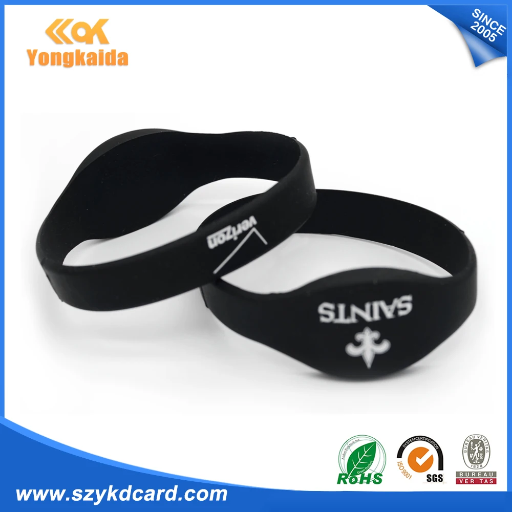YongKaiDa 13,56 MHZ Сверхлегкий чип силиконовые браслеты rfid для контроля доступа-наручная метка водонепроницаемый на заказ
