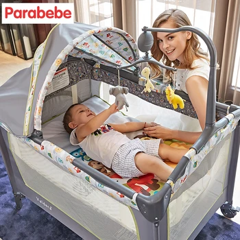 

Luxury Baby Bed with music toys Baby Playpen crib Multifunction Portable Folding Baby Crib Folding Carrycot suit for 0-6Y