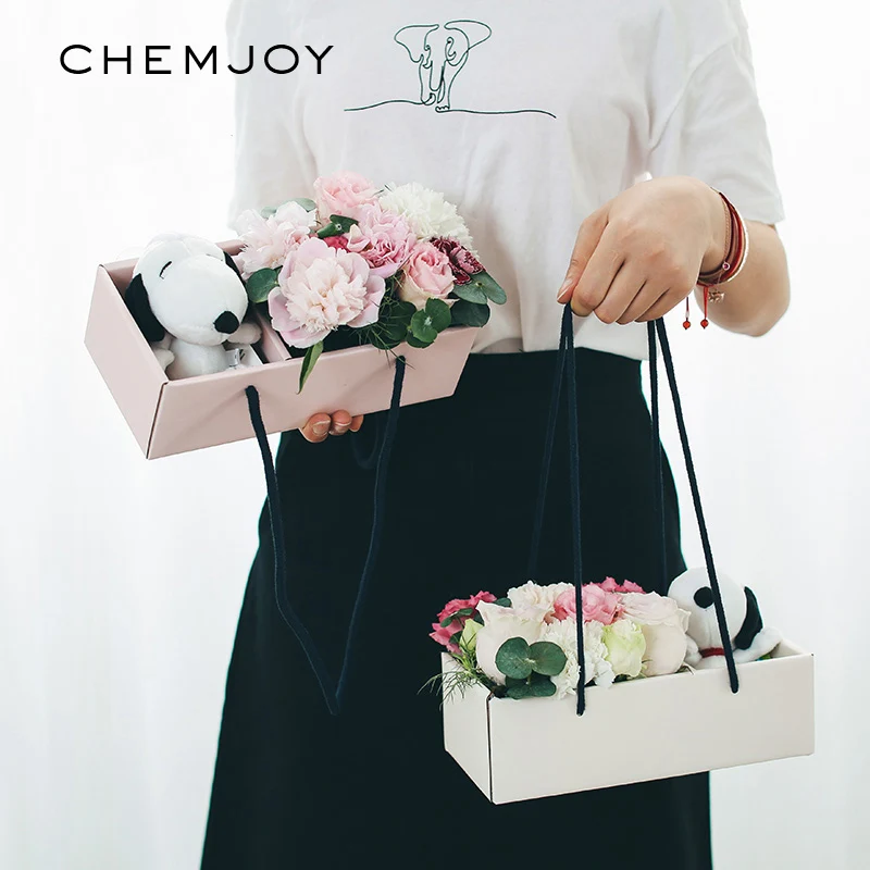 

Folding Flower Paper Box with Handle and Transparent Lid Rose Bouquet Arrangement Box Present Packaging Party Favor Gift Boxes