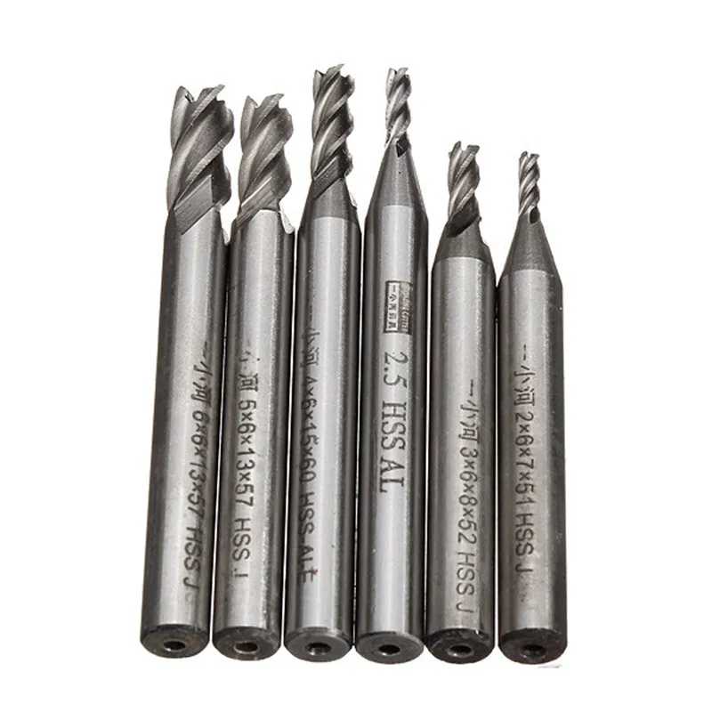 

6Pcs 2-6mm 4 Flute Milling Cutter Hss End Mills Router Bits Engraving Cnc Rotary Burrs Set Milling Cutter Power Tools
