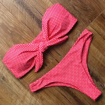 

Dot Swimwear Women Push Up Bikini Set Off Shoulder Swimsuit Strapless Biquini Sexy Low Waist Women's Swimming Suit Bikini 2019