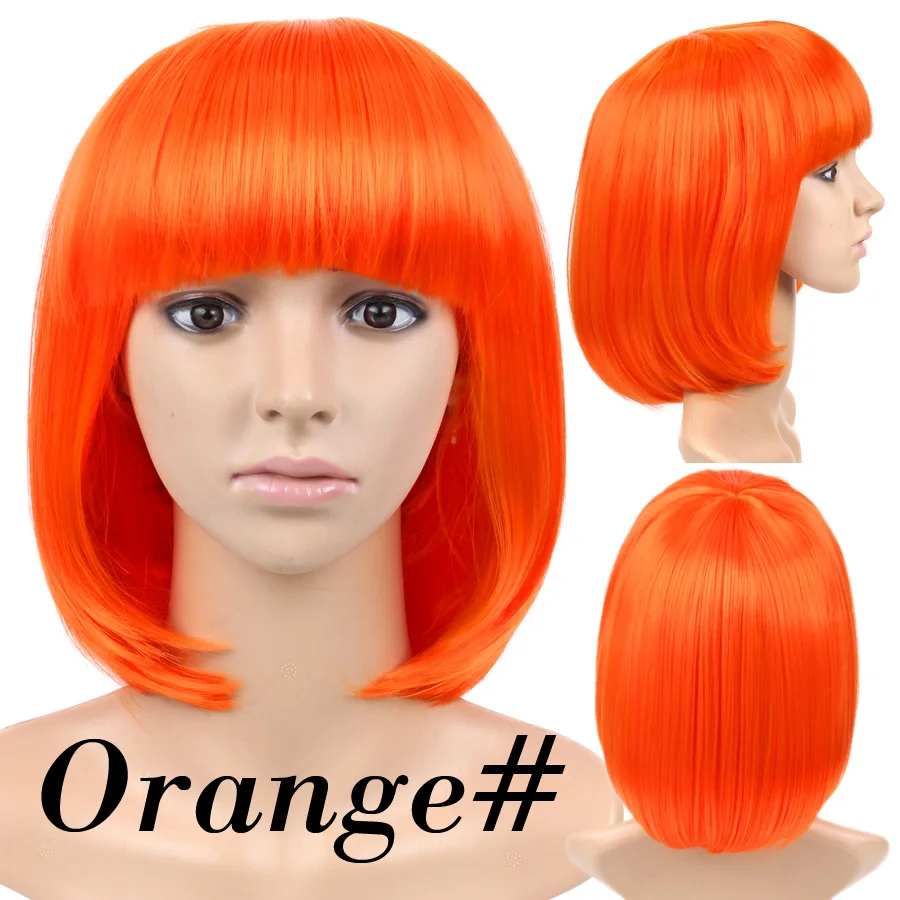 Alileader Ombre Короткие прямые волосы парики женский Боб Стиль парик косплей термостойкий синтетический коричневый блондин синий розовый черный парик - Цвет: Orange