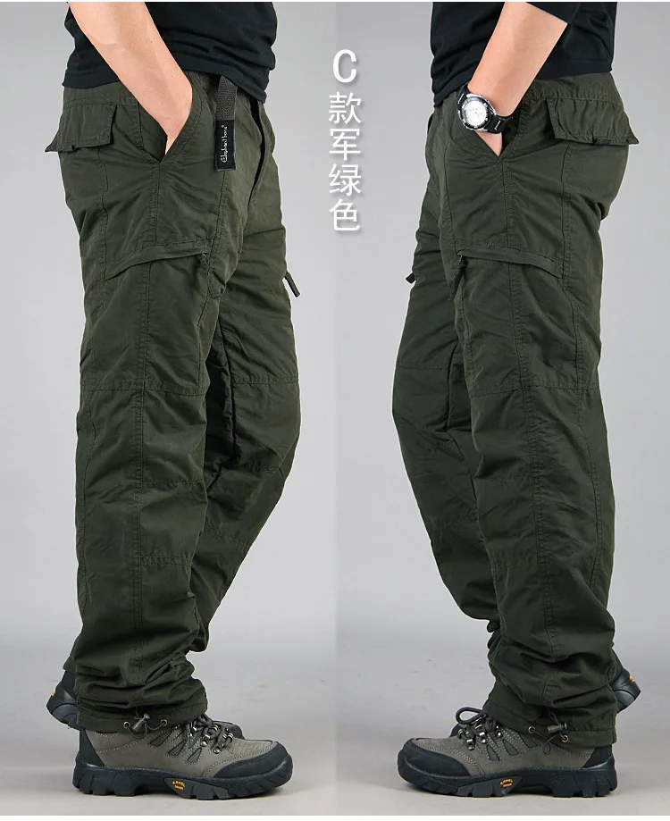 Мужские брюки карго размера плюс, зимние Утепленные флисовые брюки карго, мужские повседневные хлопковые военные тактические мешковатые штаны, теплые длинные брюки