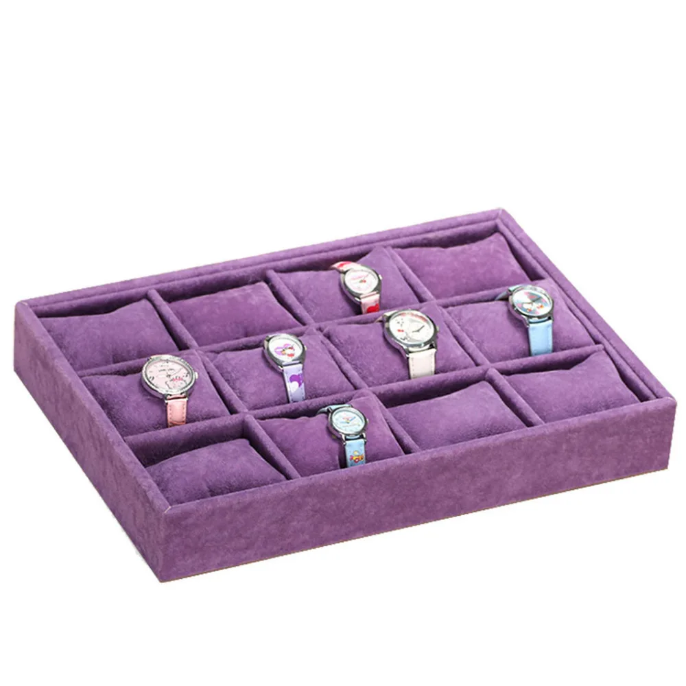 

Full Velvet Watch Plate 12-divided Bracelet Organizer Flannel Fabric Jewelry Display Ornaments Storage Tray Home Decoration