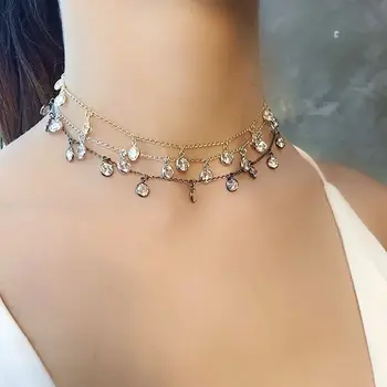 

Water Drop Choker Necklace and Long Chain Necklace For Women High Quality double-faced Zircon 2019 New Fashion Boho Jewelry