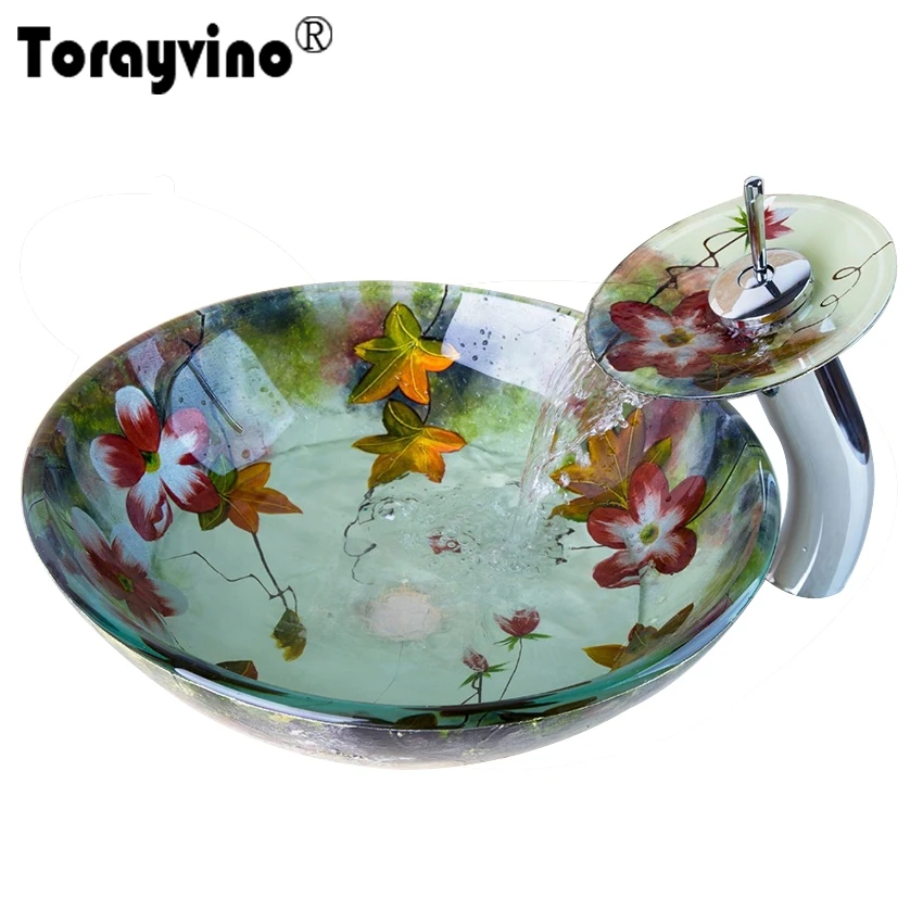 Torayvino UK Flower Painting Basin Bowl Countertop Wash Sink Luxury