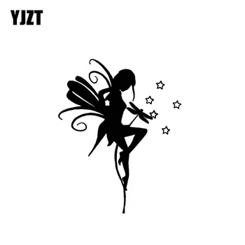 

YJZT 10.2*12.8CM Small Cute Lovely Fairy Angel Flying High Quality Covering The Body Decal Car Sticker Black/Silver C20-1329
