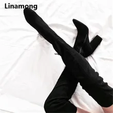 Новинка; шикарные черные сапоги с высоким голенищем на высоком квадратном каблуке из искусственной кожи; Простые и удобные, легко сочетающиеся