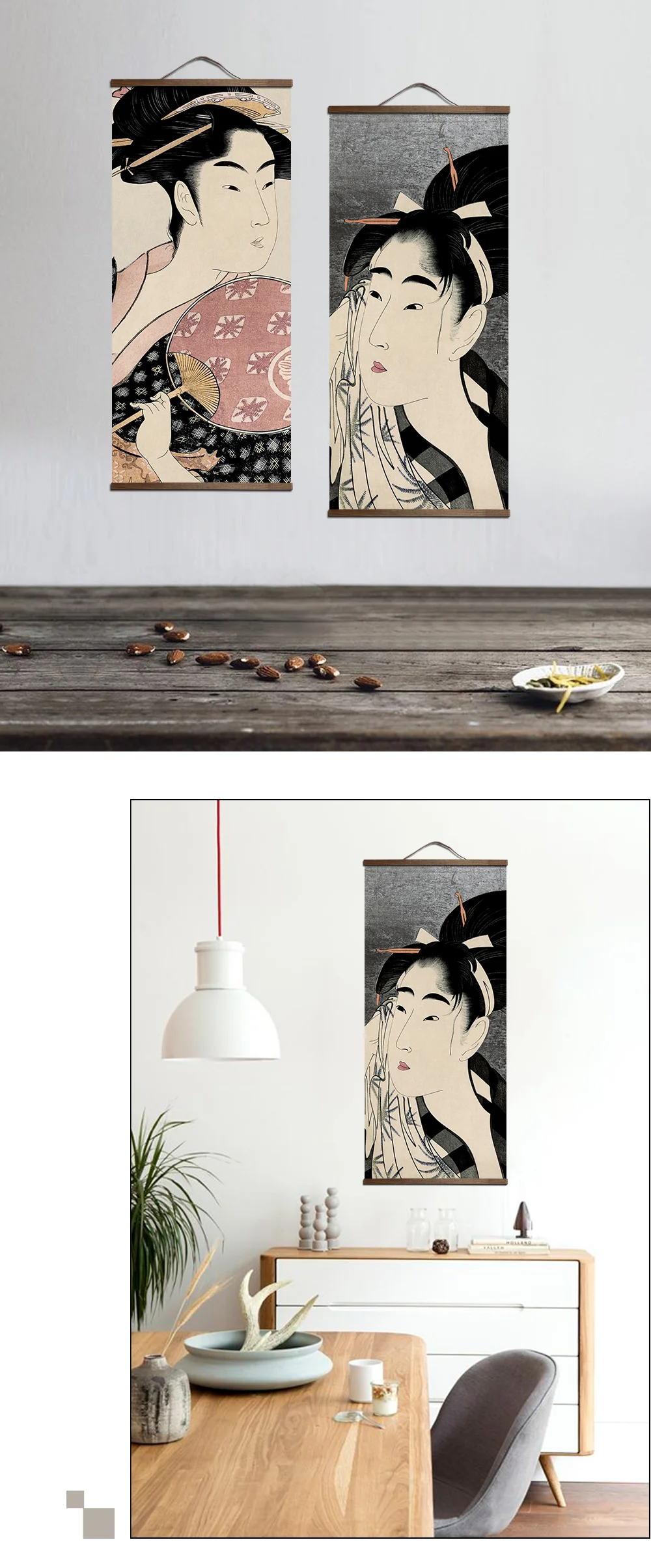 Японский Ukiyoe для живописи на холсте плакаты и принты украшения стены искусства домашний декор с твердой деревянной подвеской свиток