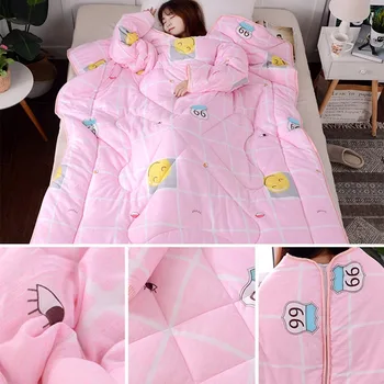 

Multifunction Lazy Quilt with Sleeves Winter Warm Thickened Washed Quilt Blanket FPing
