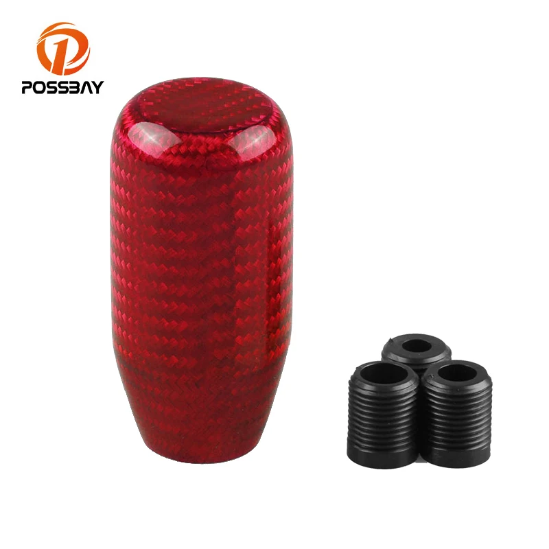 POSSBAY Car Gear Stick Knob Carbon Fiber Red Gear Stick Shift Knob