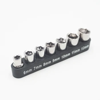 

7pcs Combination Drive Socket Set 1/4 Inch Metric Square Hex 6Points 6-12mm Hex Nut Driver Socket Adapter For Auto Car Repair