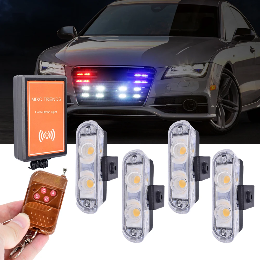 

4x2 LED Wireless Remote Strobe Led Police Light 12V Auto Flashing Firemen Warning Light for Car Truck Ambulance Emergency Lights