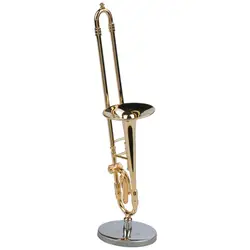 Цай мини-тромбон с подставкой базы музыкальных инструментов тонкой Goldplated ремесла миниатюрный тромбон декоративное украшение предмет