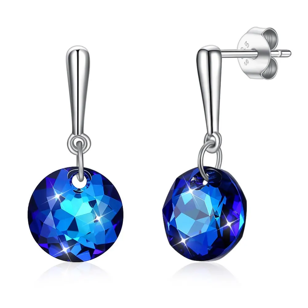 

LEKANI Crystals from Swarovski Blue Beads Jewelry Earrings Piercing 925 Sterling Silver Earring for Women