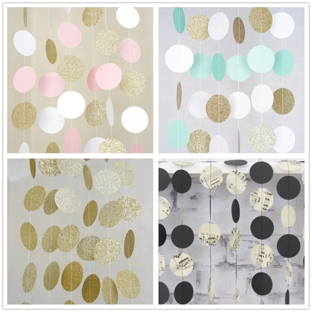 Details about   Pink White and Gold Glitter Circle Polka Dots Paper Garland Banner 7FT Banner 