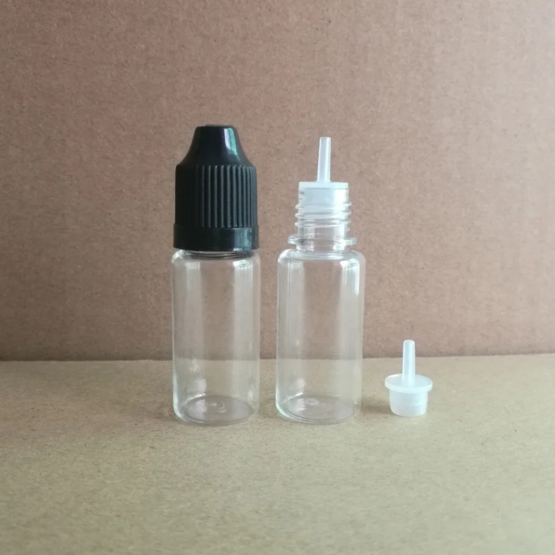 10 мл ПЭТ прозрачные многоразовые бутылки с защищающей от детей крышкой и длинными тонкими наконечниками пустые бутылки для геля для ногтей жидкость для электронной сигареты, 100 шт./лот