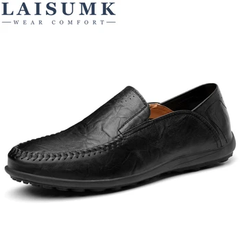 

LAISUMK 2019 Men Loafers Men Casual Shoes 10 Colors Men Flats Shoes Genuine Leather ShoesChaussure Homme Moccasin Slip On Flats