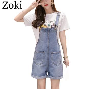 

Zoki Fashion Korean Women Jeans Overalls Summer Sexy Loose High Waist Washed Denim Jumpsuit Female Rompers Cotton Streetwear