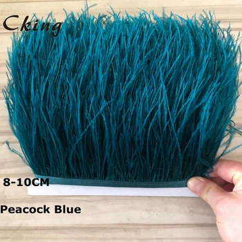 

Cking 10meters Peacock blue Dyed natural & real ostrich feather trim 8-10cm height fluffy feather lace trimming fringes decorate