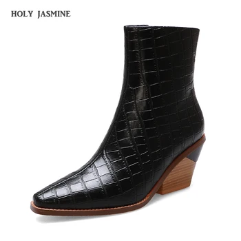 

HOT 2019 Fashion Ankle Boots Women Pointed Toe Autumn Winter Boots Thick High Heels Women's Boots Lady Combat Boots for Women