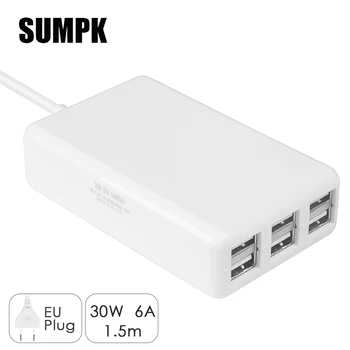 

SUMPK 5V6A USB Wall Charger Adapter 6 Ports Universal Portable Charger EU US Plug Mobile Phone Charger for iPhone/Samsung