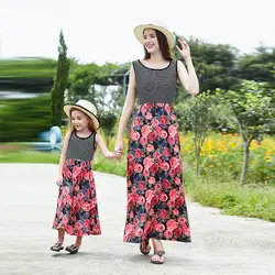 2019 Европейская и американская Одинаковая одежда для мамы и дочки, новое весенне-летнее Полосатое мозаичное платье