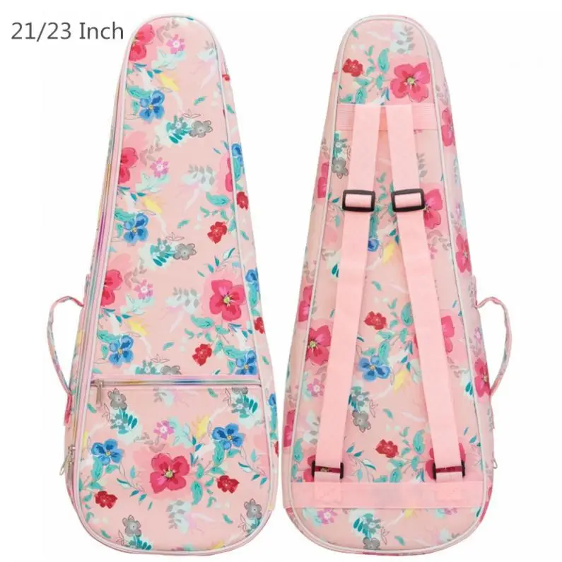 

21 / 23 Inch Flower Printed Leather Ukulele Bag 12mm Cotton Soft Case Gig Ukelele Mini Guitar Waterproof Backpack