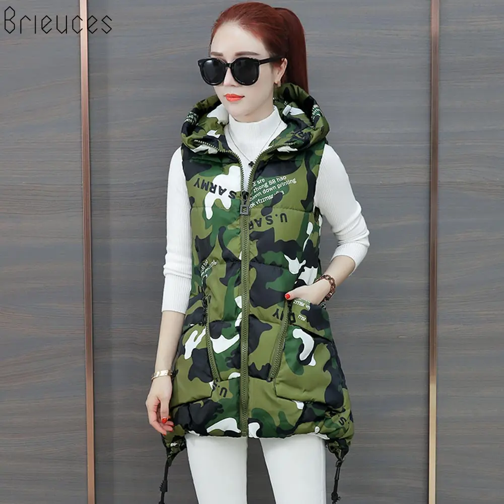 Brieuces 2018 New Winter Vest women Casual Autumn Winter Sleeveless Waistcoat Hooded Long Warm Cotton Padded Top Vest Jacket