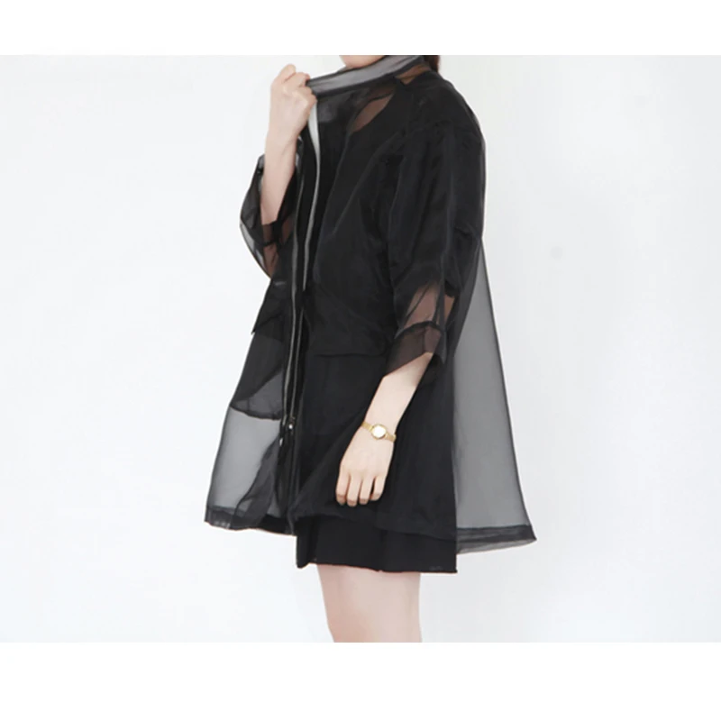 Cheerart Summer Sheer Kimono Cardigan Organza Transparent Blouse Women See Through Loose Pink/White/Black Korean Top Femme