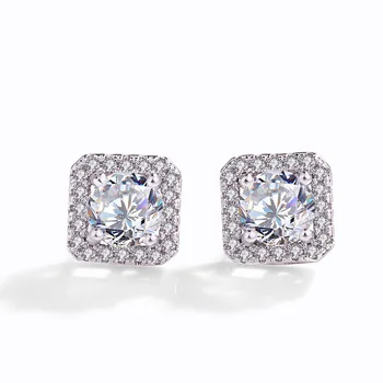 

925 Sterling Silver Crystal Square Stud Earrings For Women Wedding Prevent Allergy Brincos pendientes mujer moda 2019 A200