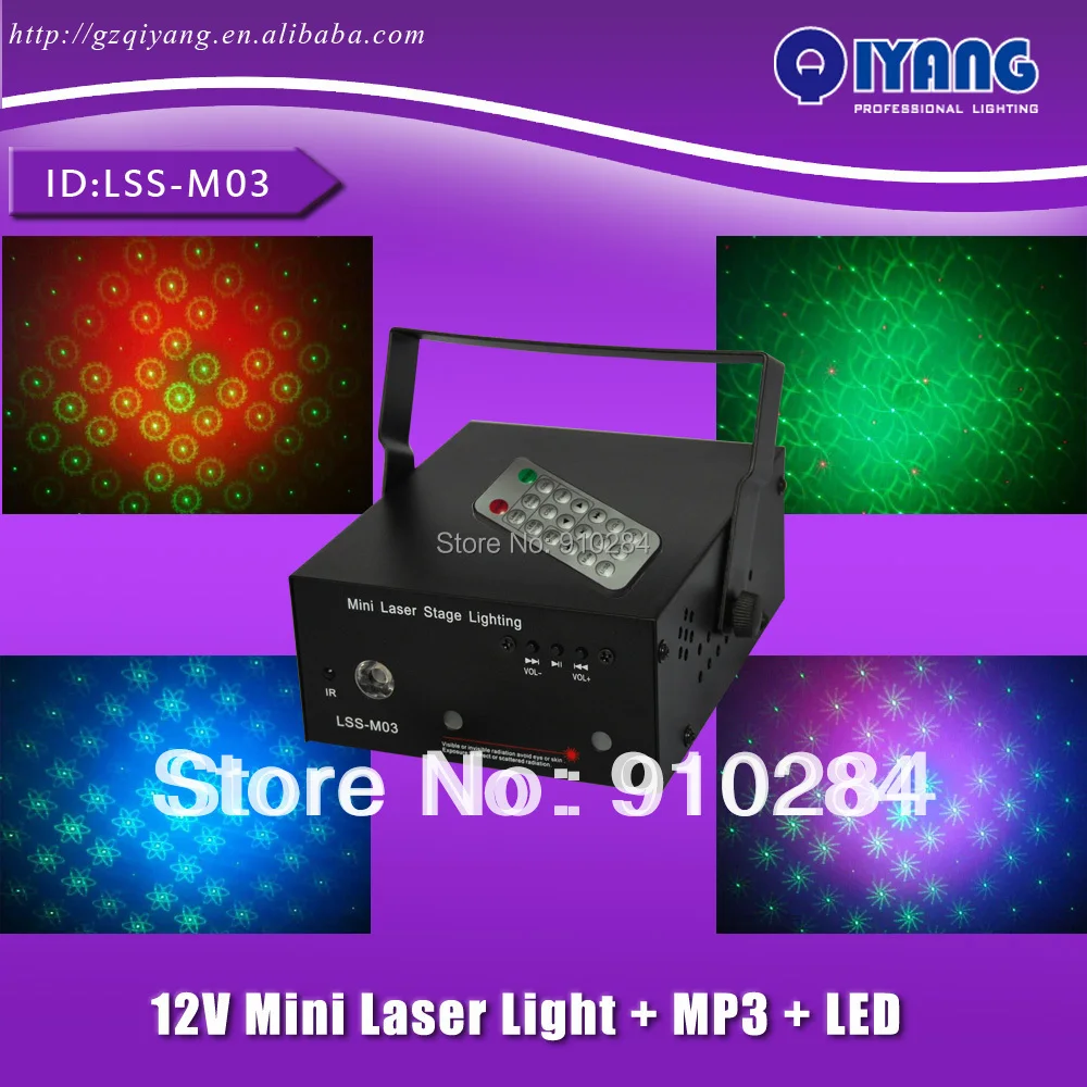 

150mw Red and Green Remote Multi Effect 12V Mini disco Laser Light projector with MP3 and LED