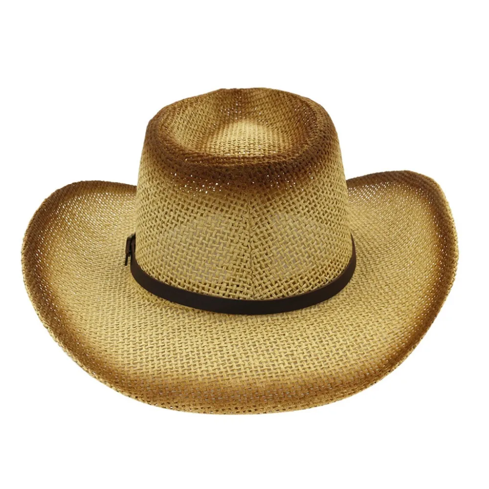 Hot Sale! Fashion Beige Coffee Khaki White Straw Cowboy Hat Retro Summer Hat Men And Ladies Fancy Dress Sun Hat#4J12