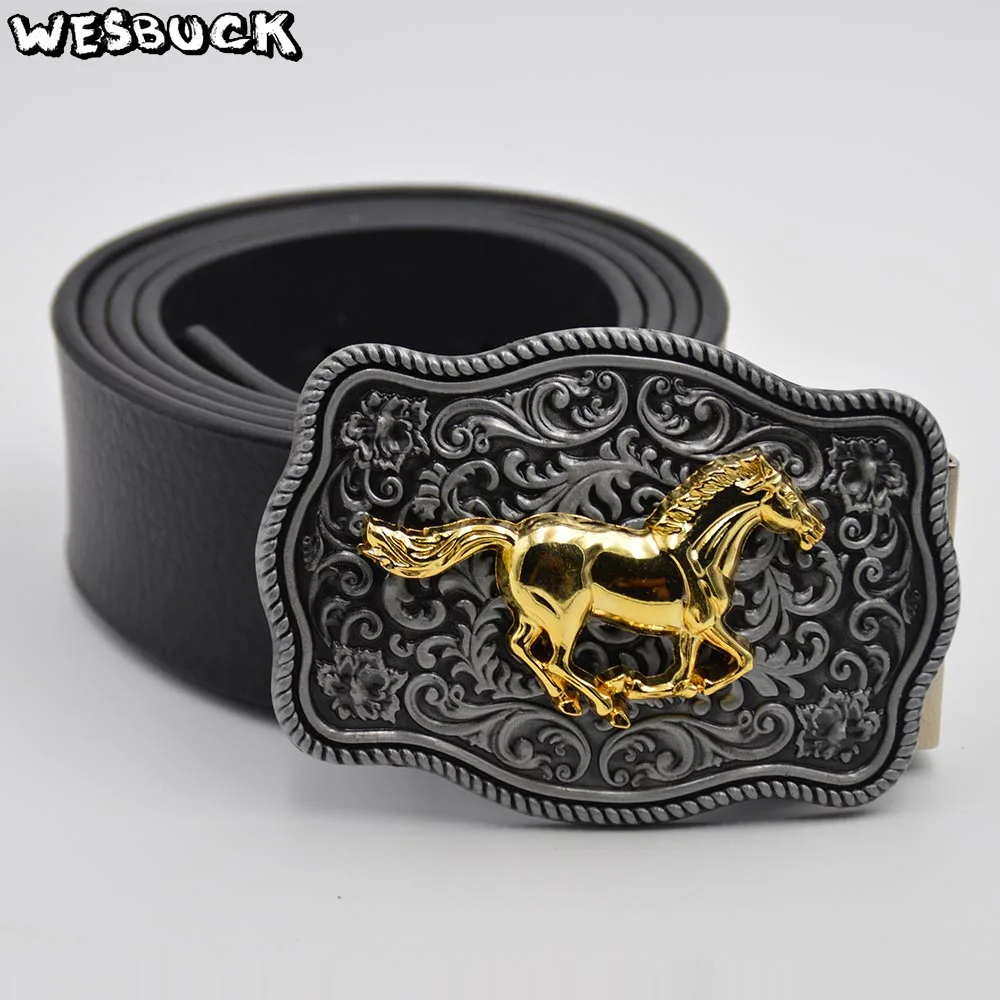

5 PCS MOQ WesBuck Brand Gold Horse Racing Belt Buckles for Men Women Buckles