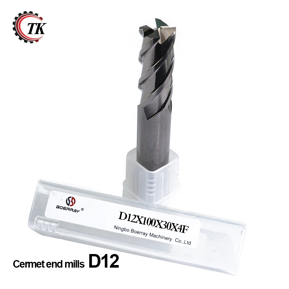 

Transkoot 12mm Blade Diameter,Cermet 4 Flute Straight Metal Ceramic End Mills Cutter Router Bits Cutting Milling Tools