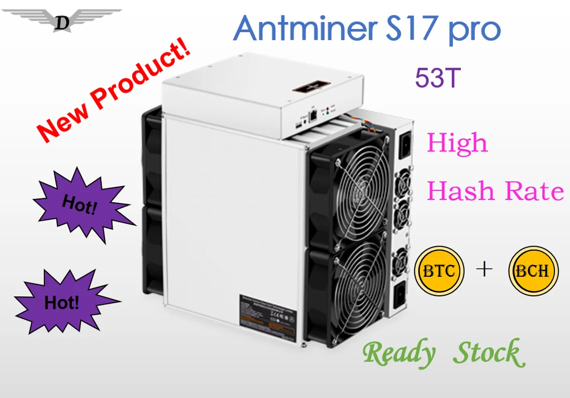 AntMiner S17 Pro 53T Asic Miner Sha256 BCH BTC Bitcoin Mining machine bitmain s17Pro с оригинальным блоком питания |