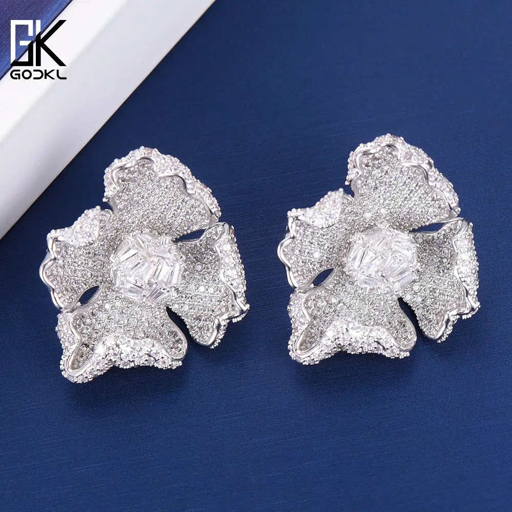 GODKI Luxury Fashion Flower Stud Earrings For Women Wedding AAA Cubic
