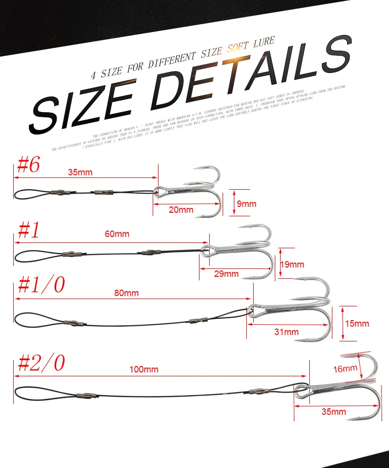 RoseWood Leaders With Treble Hook Fishhooks Metal Jig Hook High Carbon Steel #6 #1 #10 #20 Assist Hooks Line Fishing Hook  (2)