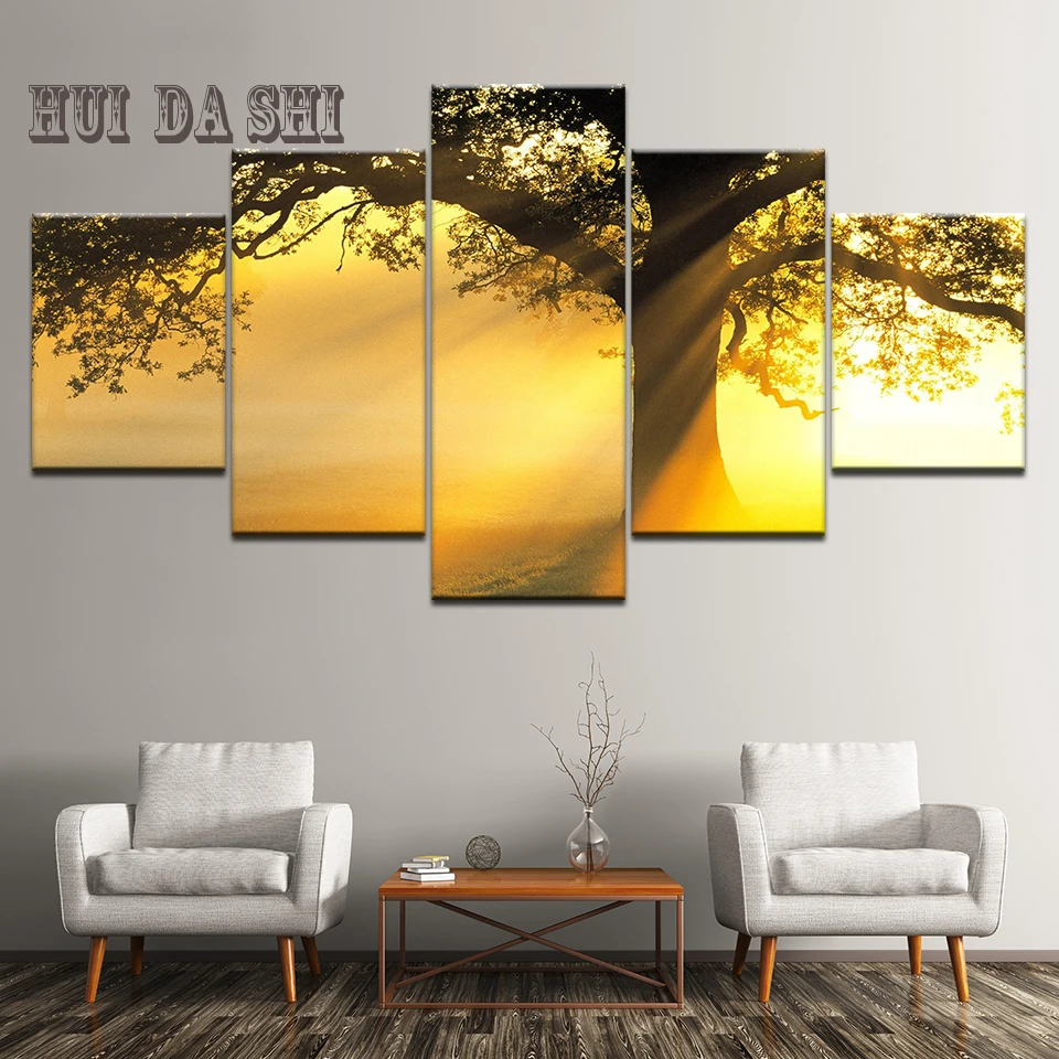 5 Panel Sunset Tree Landscape Wall Art Picture Painting Prints On