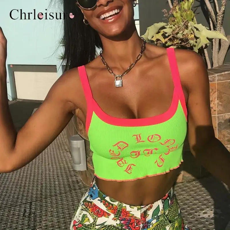 

Chrleisure Summer Women's Short Vest Printed Women's Sling Shirt Casual Letters Women's Sleeveless Tights Women's Shirt
